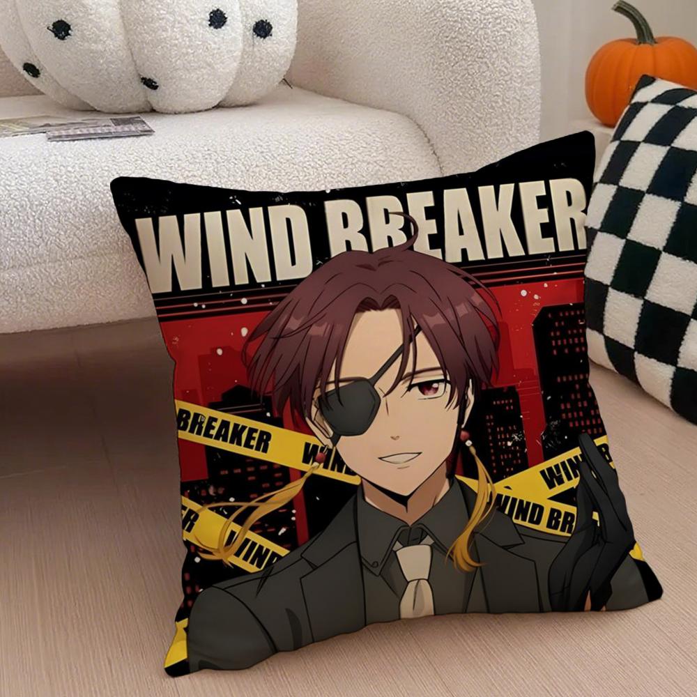 Sports Japanese Anime W-Wind Breaker Cushion Cover Throw Pillow Cover Hidden Button Durable Polyester Chair Cushion