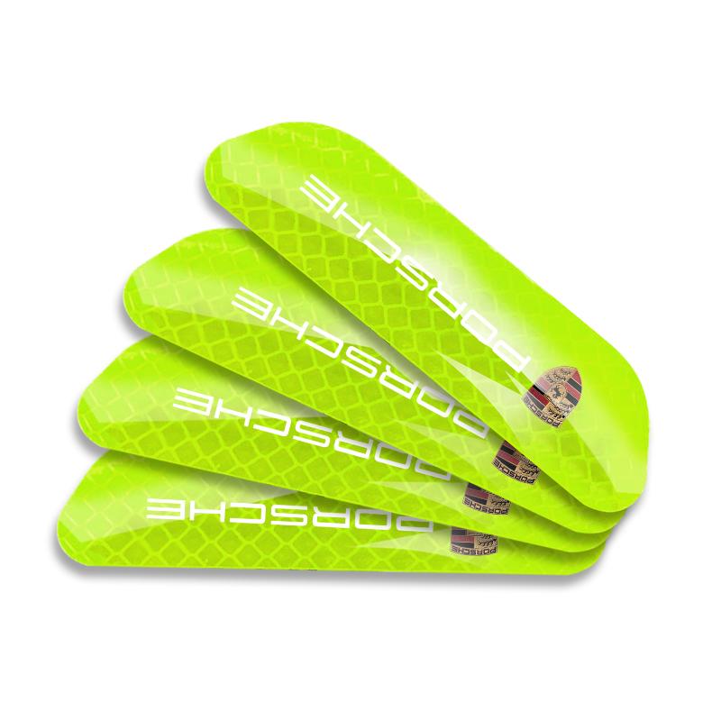 4PCS Car Door Safety Warning Reflective Mark Sticker Emblem For Porsche Boxster Cayenne Panamera Macan Cayman 911 918 996 917