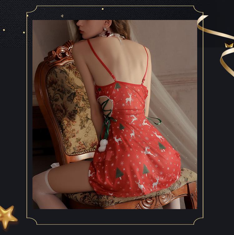 Rose-Inspired Sexy Sheer Mesh Christmas Lingerie Set 4930: Elegant Low-Cut Temptation Slip Dress