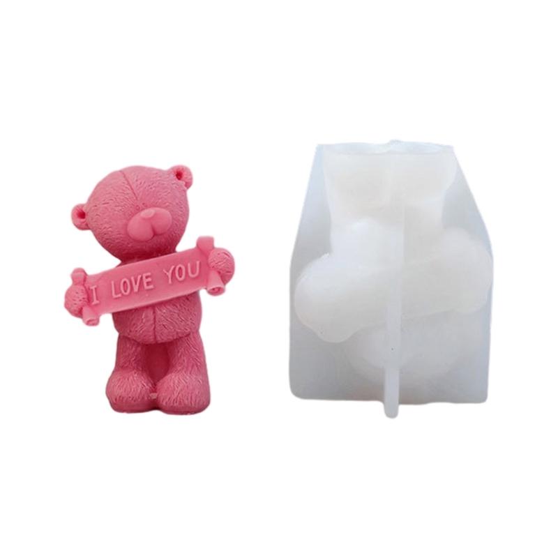 3D Slogan Bear Shaped Candle Silicone Mold for DIY Hand-made Candle Ornaments Mould Handicrafts Making Tool Baking Mold