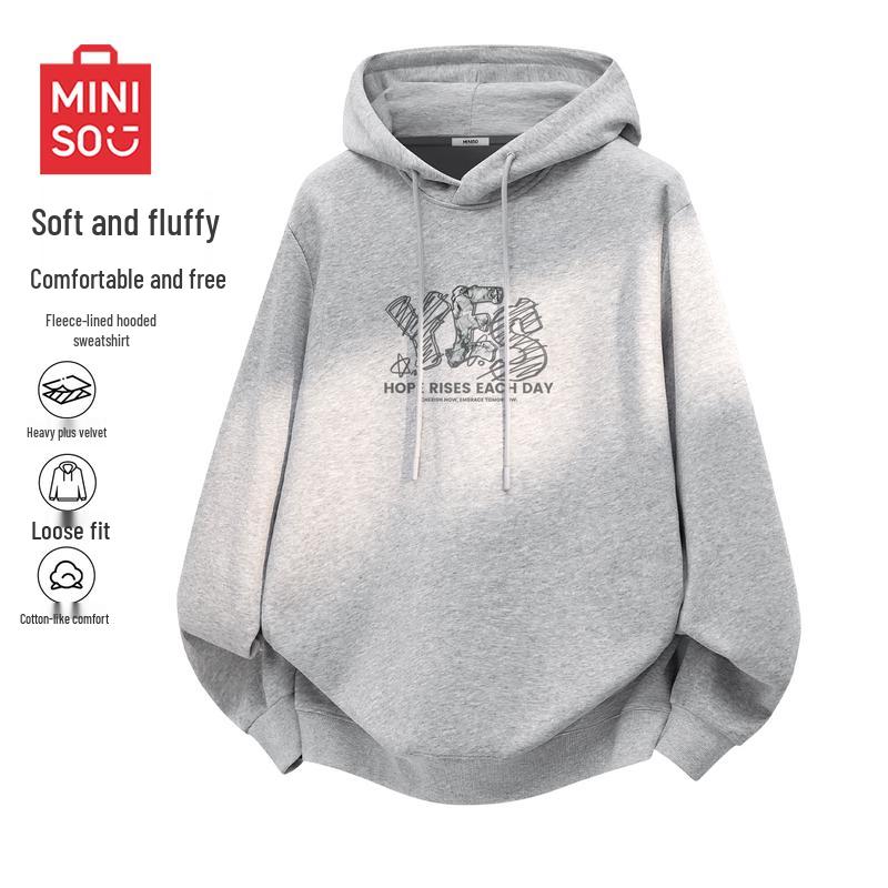 MINISO Men's American Retro Heavyweight Fleece Lined Hooded Sweatshirt