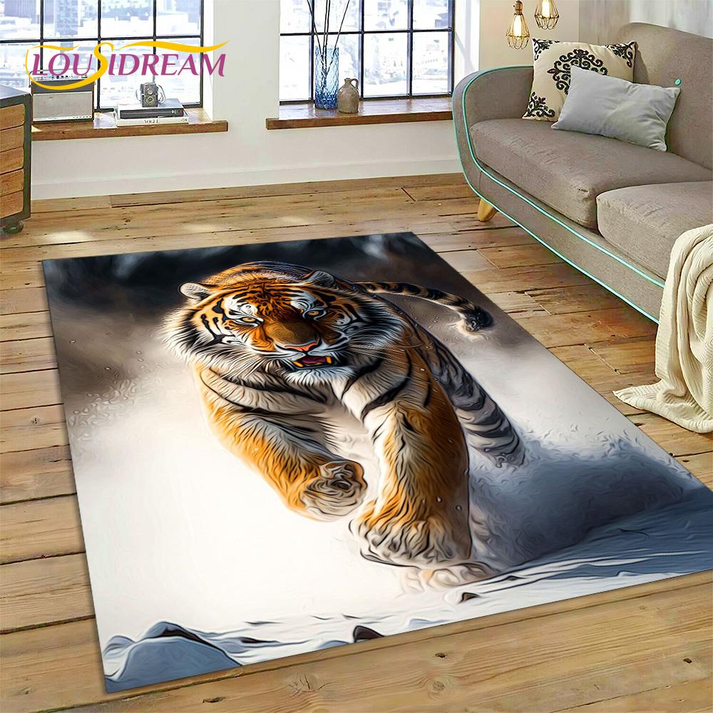 3D Beast Tiger Lion Animal Wildlife Cartoon Carpet Rug for Home Living Room Bedroom Sofa Doormat Decor,kid Area Rug Non-slip Mat