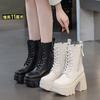 11CM super high heel Martin boots women's winter fashion muffin thin thick sole inner height increase British short boots