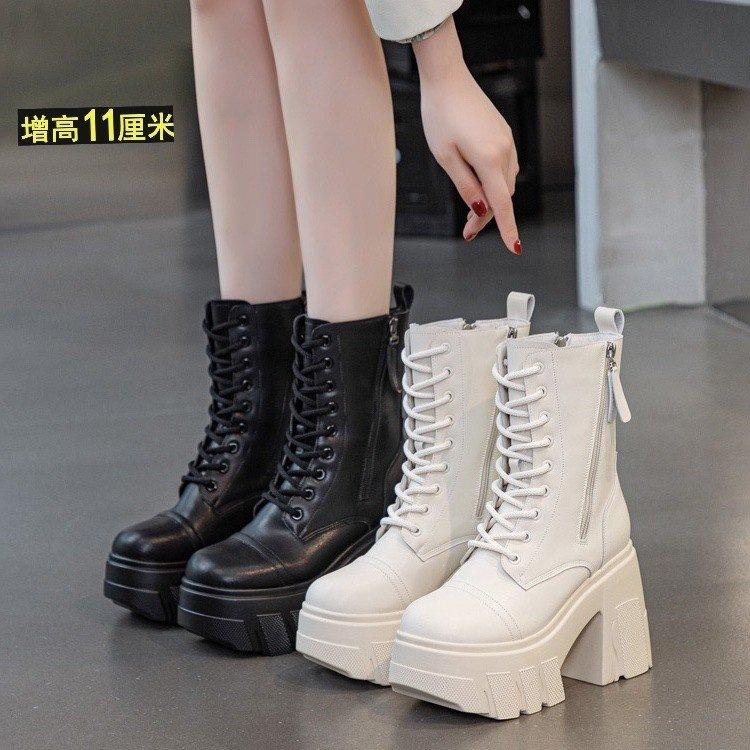 11CM super high heel Martin boots women's winter fashion muffin thin thick sole inner height increase British short boots