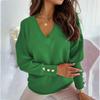 Long Sleeve Knitted Women Sweater V Neck Jumper Office Lady Button Loose Casual Pullover Sweaters