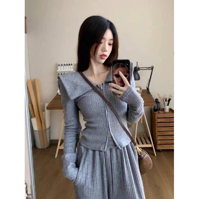 2024 Hong Kong Style Chic Women's Two-Piece Suit: Slim Lapel Top & Wide-Leg Pants