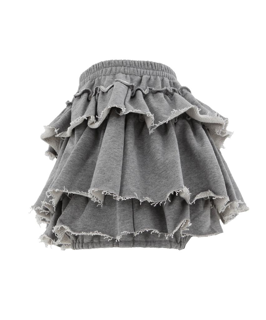 Plasma Sphere Tutu Tiered French Ferry Shirred Tiered Mini Skirt Pants_Gray