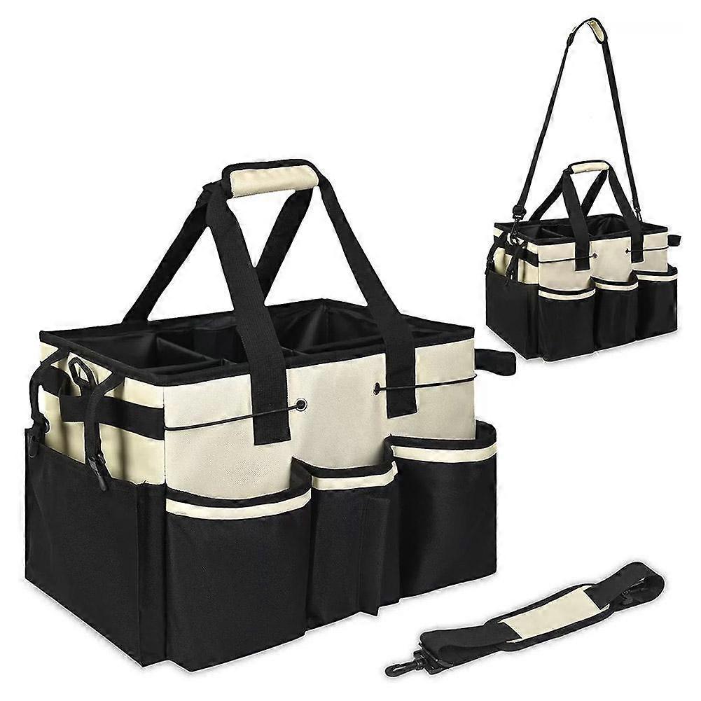 Large Multi-Compartment Cleaning Tote Bag With Removable Dividers