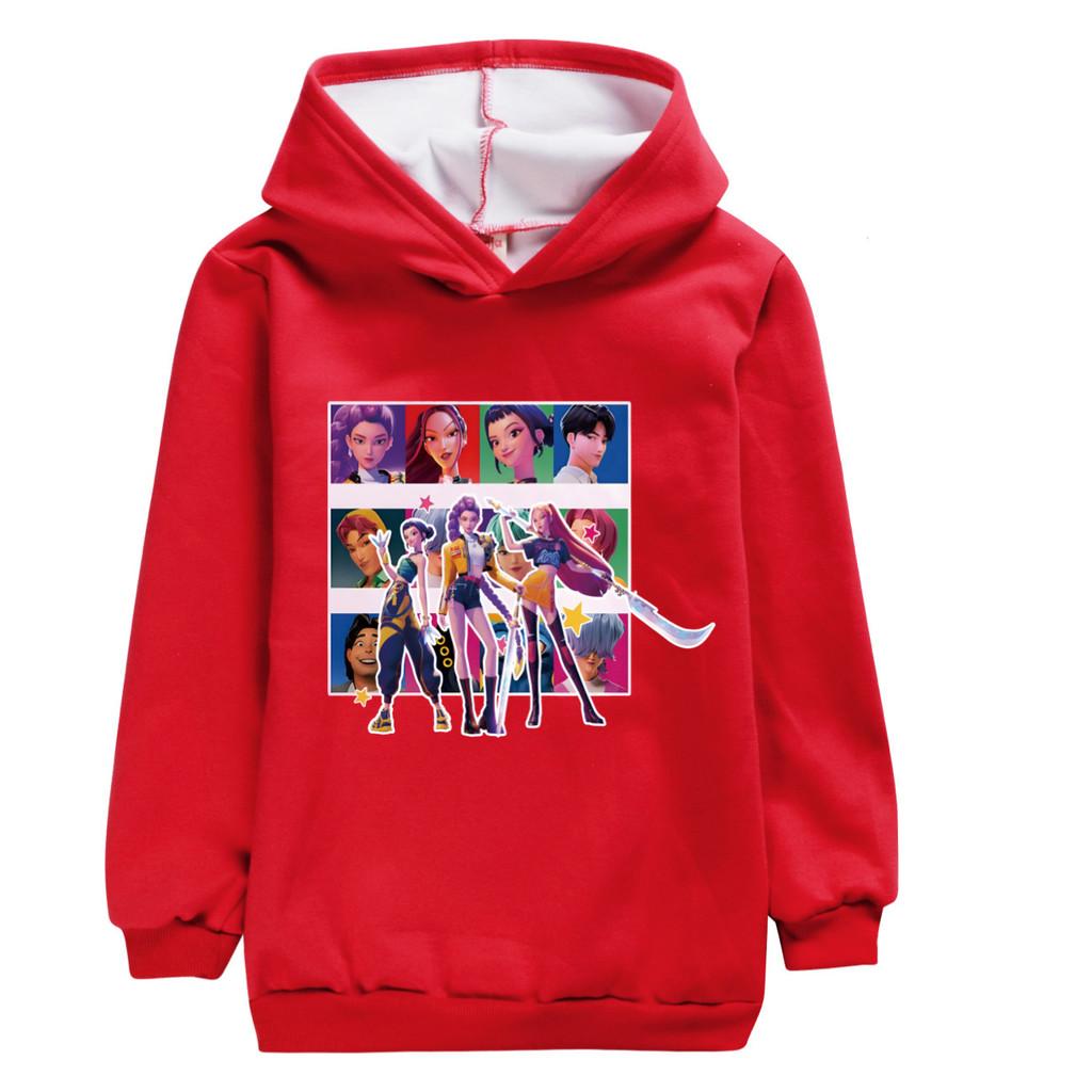 5036 Warm Velvet Kids Girls Kpop Rumi Zoey Mira Print Long Sleeves Winter Hoodie