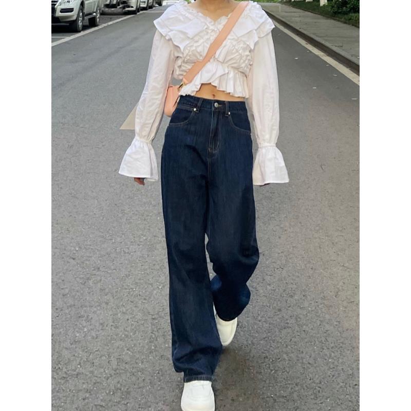 Plus Size High-Waist Wide-Leg Jeans - Slimming Straight-Leg Pants for Autumn