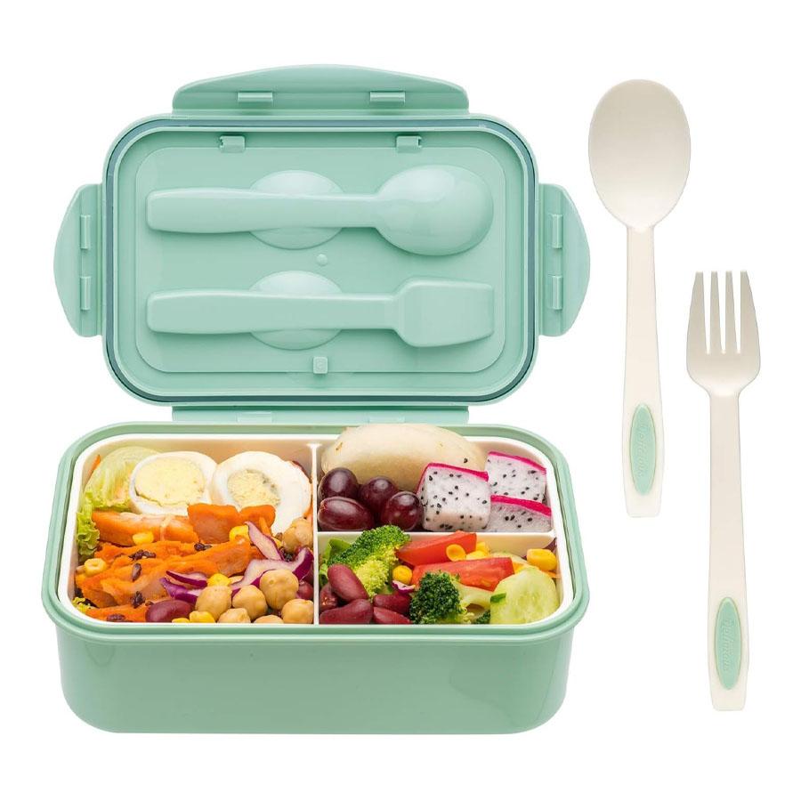 

Bento Boxes for Adults - 1400 ML Bento Lunch Box For Kids Childrens With Spoon & Fork - Durable Perfect Size for On-the-Go Meal 3&1100ml&1 зелений