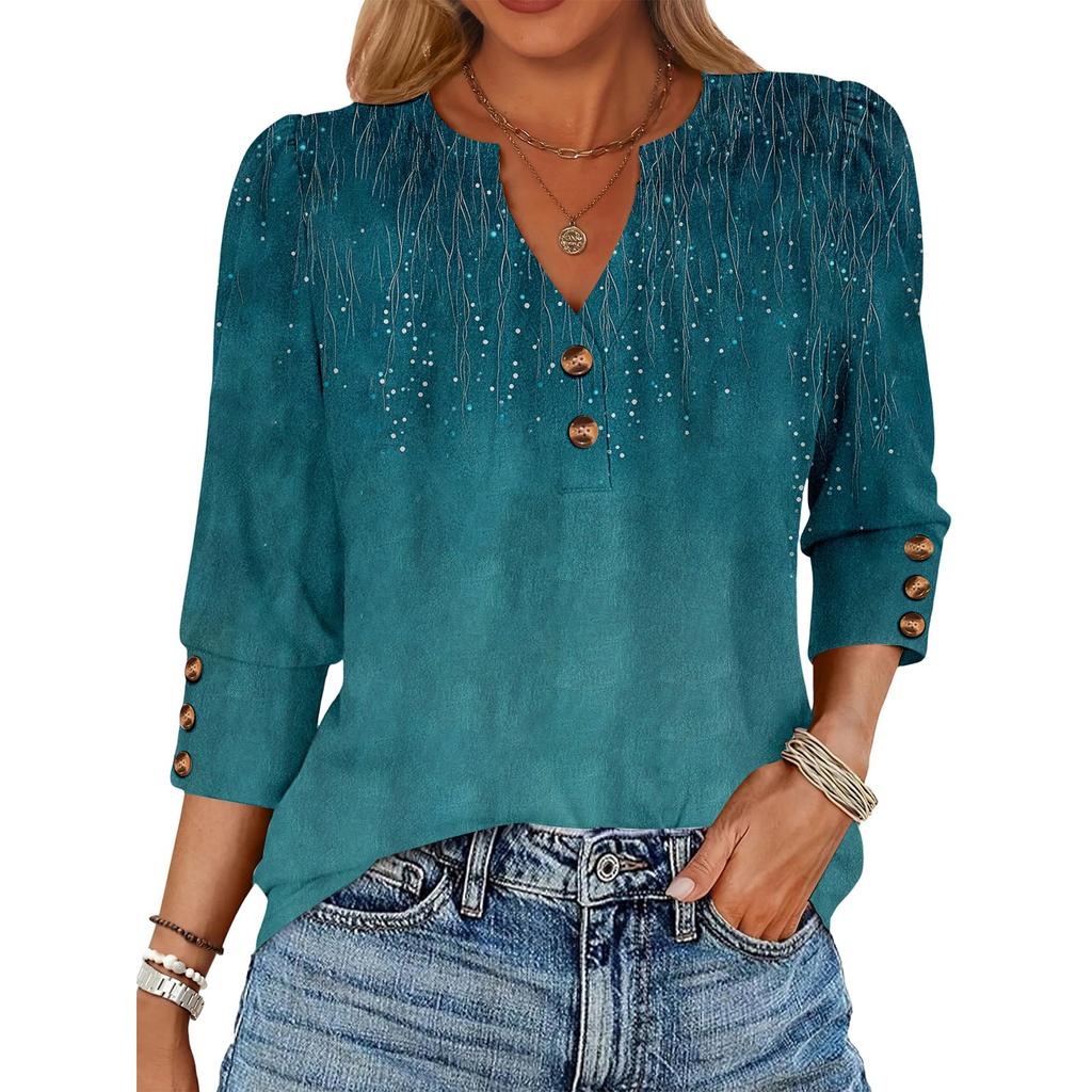 Women's Retro Printed Loose 7-inch Sleeve Top