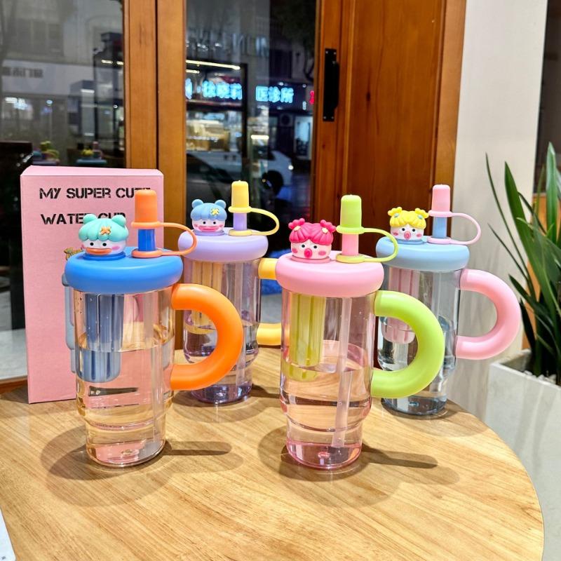 Portable Straw Water Bottle Cute Straw Cup Ice Tumbler for Women Girls Large Capacity Plastic Cup Ins Style Milk Tea Coffee Mug