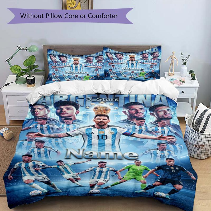 Messi Argentina Football Team Personalized Name Bedding Set,Breathable Bed Linen for Guest Room Decoration,Perfect Housewarming Gift,All Season Duvet
