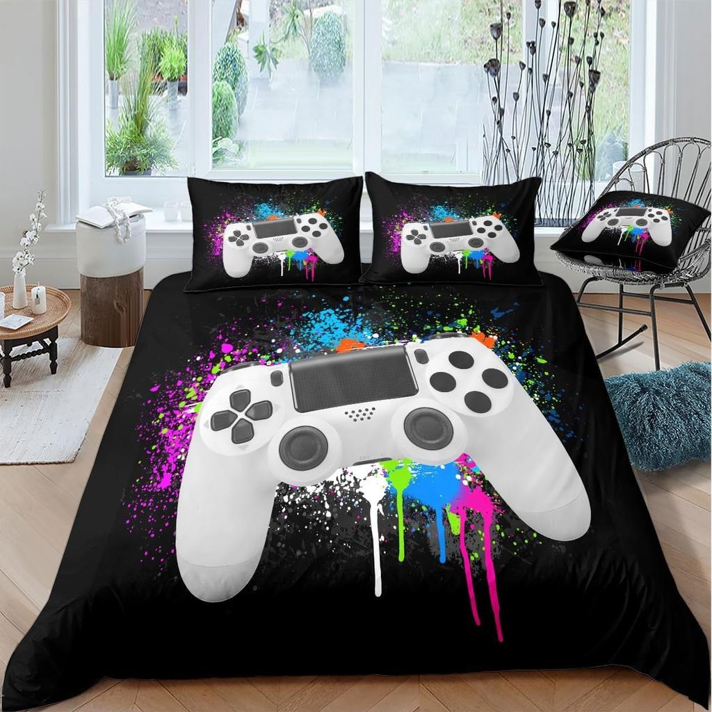 Gamer Bedding Sets for Boys Gaming Duvet Cover Set Video Games Comforter Cover Play Designs Bed Set with Pillowcase