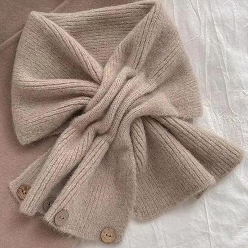 Neck Guard Shawl Solid Color Cross Scarf Knitted Neckerchief Wrap Neck Warmer Women