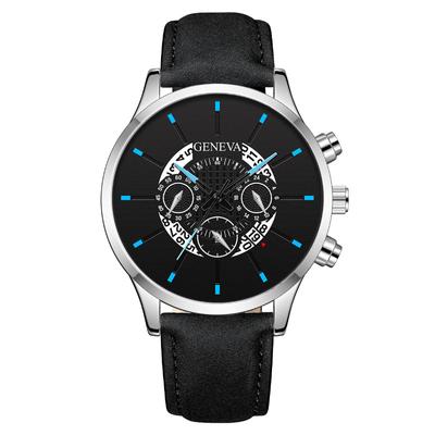 GENEVA Three Eyes Men's Watch Men's Watch Belt Business Fashion Calendar Quartz Watch Men's