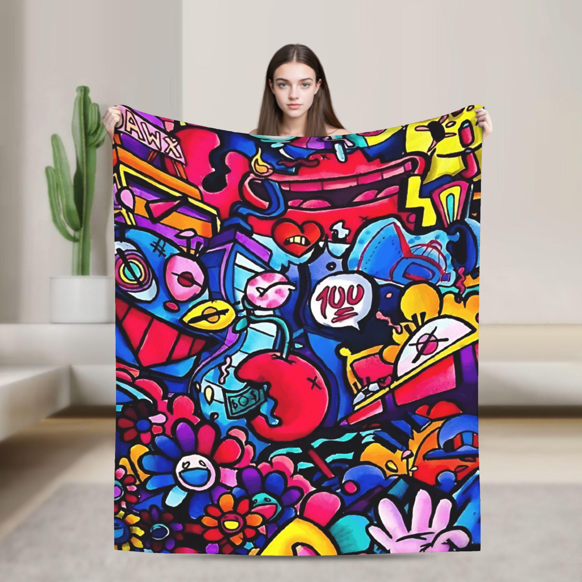 

Cartoon Cute Doodle Flannel Blanket Autumn Soft Throw Blanket for Girls Boys Bedroom Print Bedspread Sofa Bed Cover 75x90cm