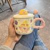 High Appearance Mug with Lid Spoon, Cute Ceramic Water Cup, Cartoon Small Coal Ball Couple Water Cup Gift, Breakfast Cup