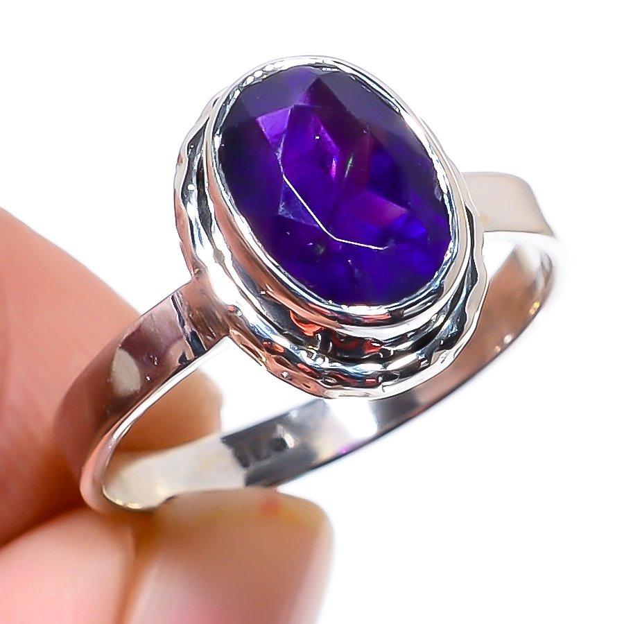 

Подарочное кольцо из натурального африканского аметиста ручной работы из цельного серебра 925 пробы S.6 B7l86