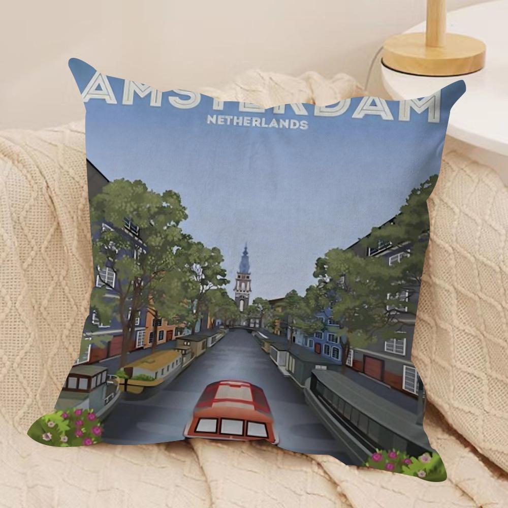 AAmsterdam Netherlands Cushion Cover Soft Plush Throw Pillow Cushion CoverDoubleSided Printed Decorative Case for Sofa Decor