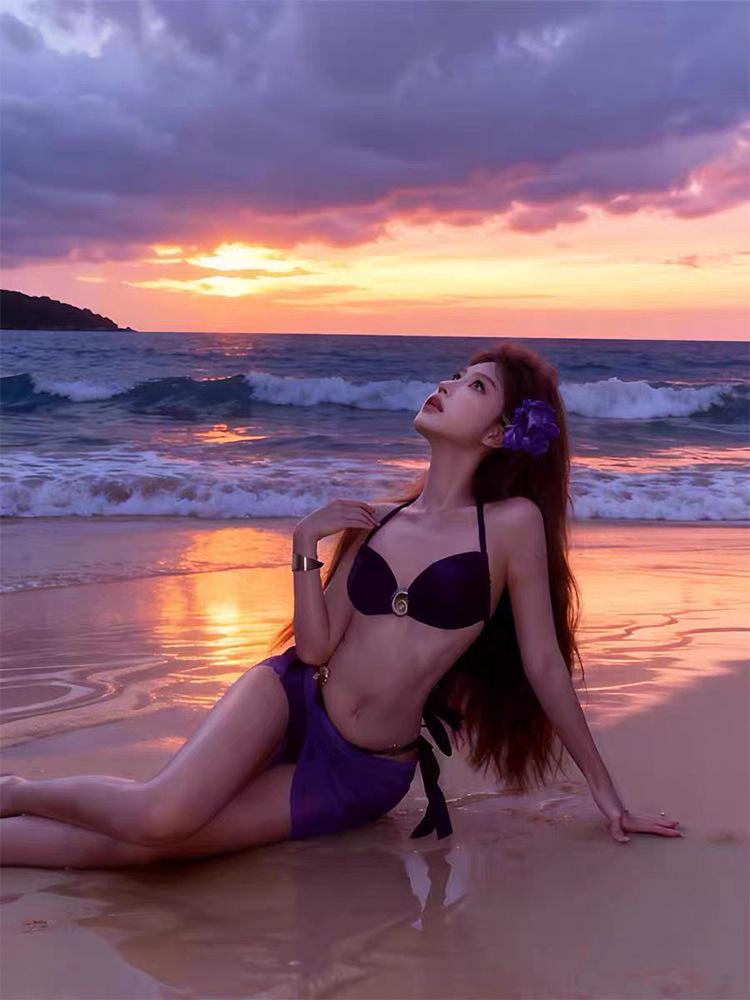 Pure Desire High-End Purple Bikini Set for Small Busts - Ideal for Island Vacations & Hot Springs