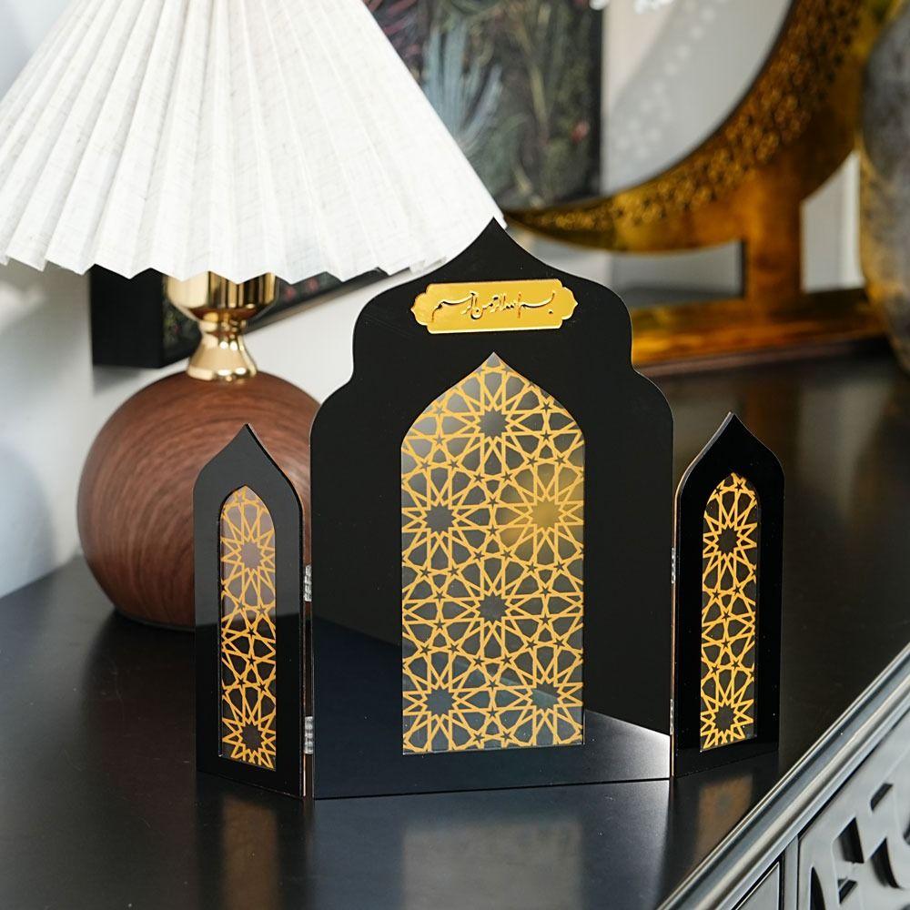 Acrylic Foldable Openwork Screen Moon Star Castle Hollow Out Eid Mubarak Decor Festival Vertical Islamic Table Decor