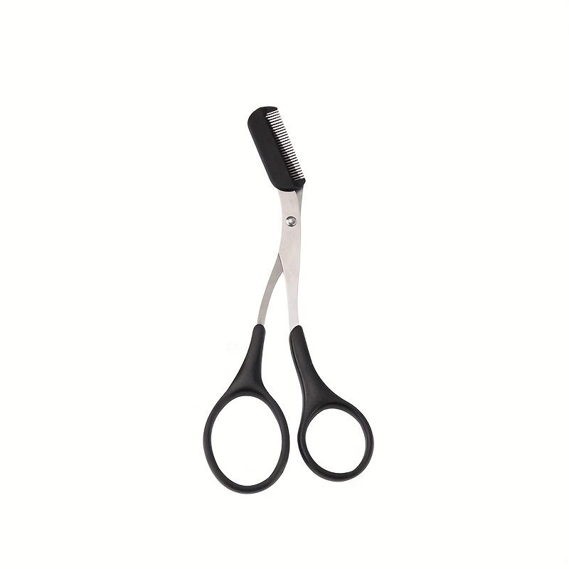 Stainless Steel Precision Eyebrow Scissors with Built-in Comb, Manual Grooming Tool, Compact & Portable, Plastic Handle