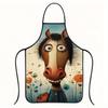 1pc Fun Horse Pattern Apron - A Playful Animal Themed Kitchen Garment with Vibrant Floral Design, Made of Polyester Fabric Suitable for Cooking and Di