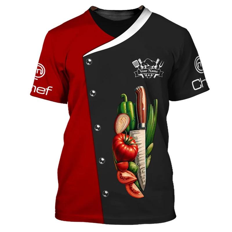 Chef Workwear 3D Printed Cooking Graphic T Shirts Chef Uniform Short Sleeved Harajuku Chef Fashionable Round Neck Top for Men