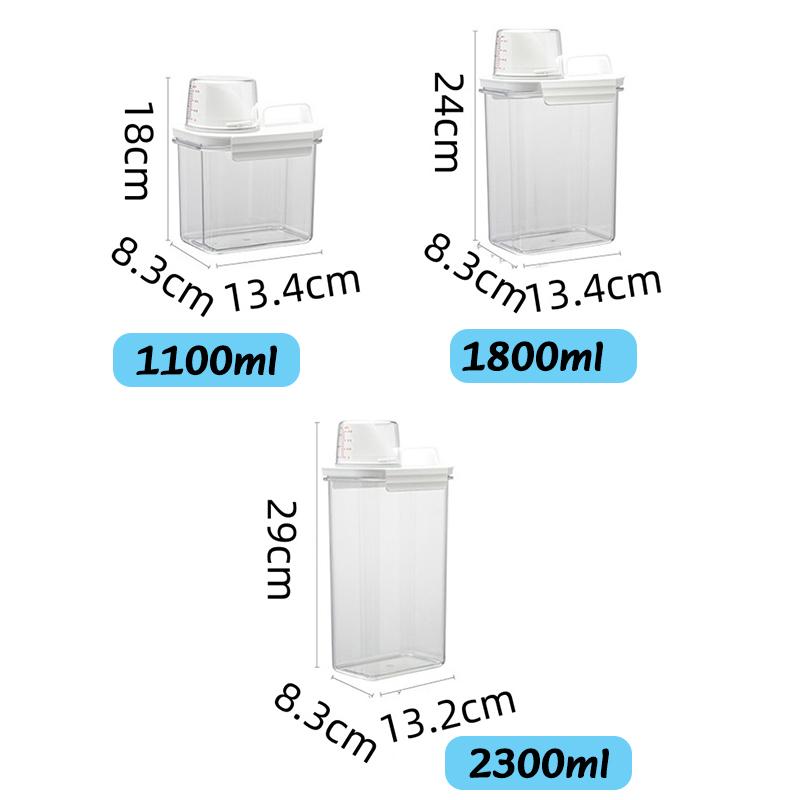 1100/1800/2300Ml Laundry Detergent Dispenser Powder Storage Box Airtight Clear Washing Powder Box with Lids Liquid Container