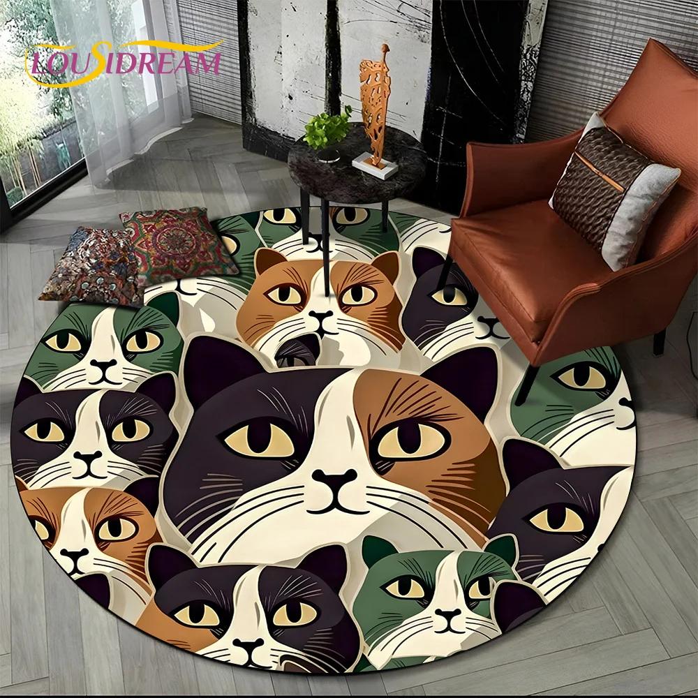 3D Persian Cat,Cute Calico Cat,Ragdoll Cartoon Round Carpet Rug for Living Room Bedroom Kid Playroom Decor,Pet Area Rug Non-slip