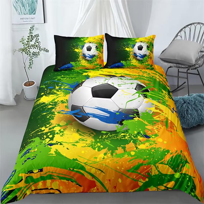 Comforter Soccer Sports Football Game Geometric Pattern Bedding Set For Kids Boys Girls Microfiber Ball Gaming