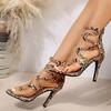 Sandale de modă cu toc înalt pentru femei, 2024, cu imprimeu de șarpe, cu bretele încrucișate, sandale sexy de femeie, de modă, cu dimensiuni mari, Sapatos Feminino Talon Femme