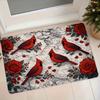 1pc Flannel Mat, Cardinal Red Rose Marble Texture Home Entrance Door Mat Bedroom Kitchen Non-Slip Water-Absorbing Decorative Foot Mat