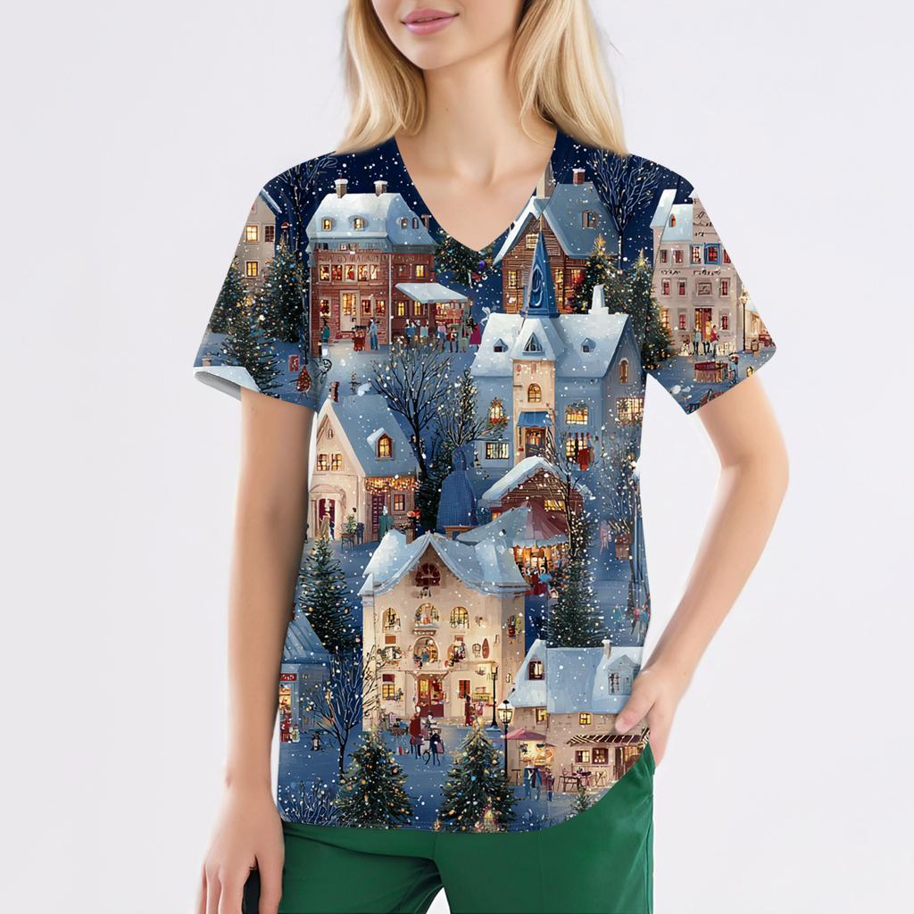 Mote V-hals Kortermet Jumpsuit for kvinner med Lommer Trykte Topper Klær