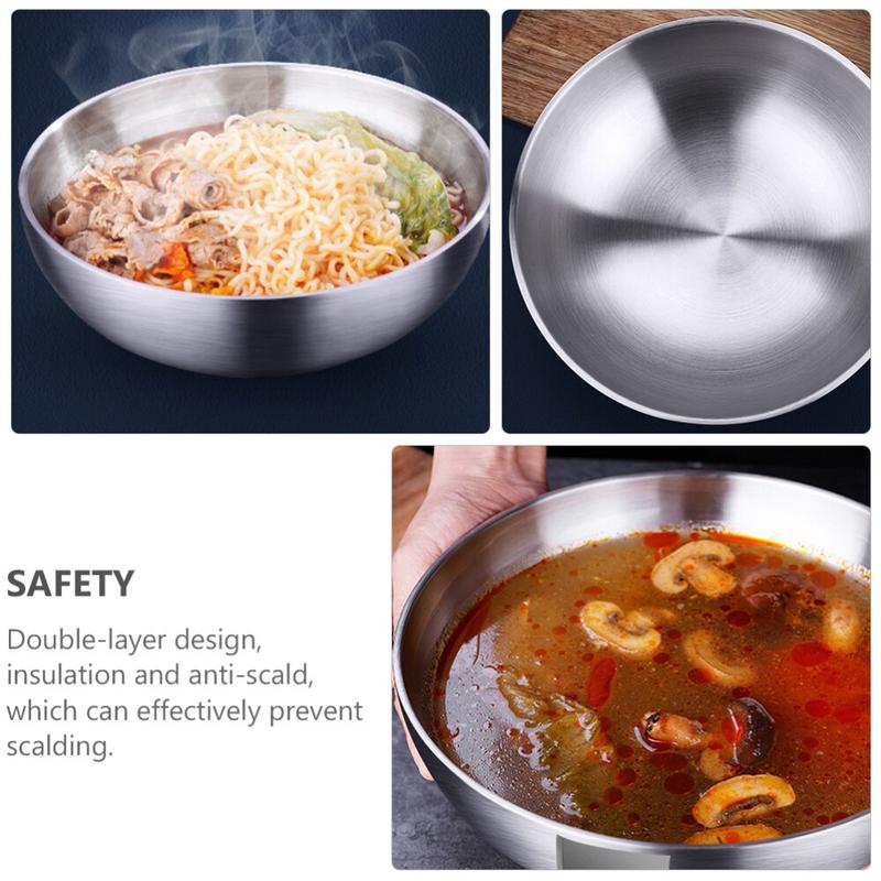 1 Pcs. Stainless Steel Double Layer Insulated Bowl Large Large Soup Bowl Handle Large Soup Bowl 1100ml | Bowls