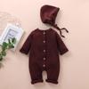 Newborn Infant Baby Boys Girls Solid Single Breasted Romper Jumpsuit+Hat Outfits