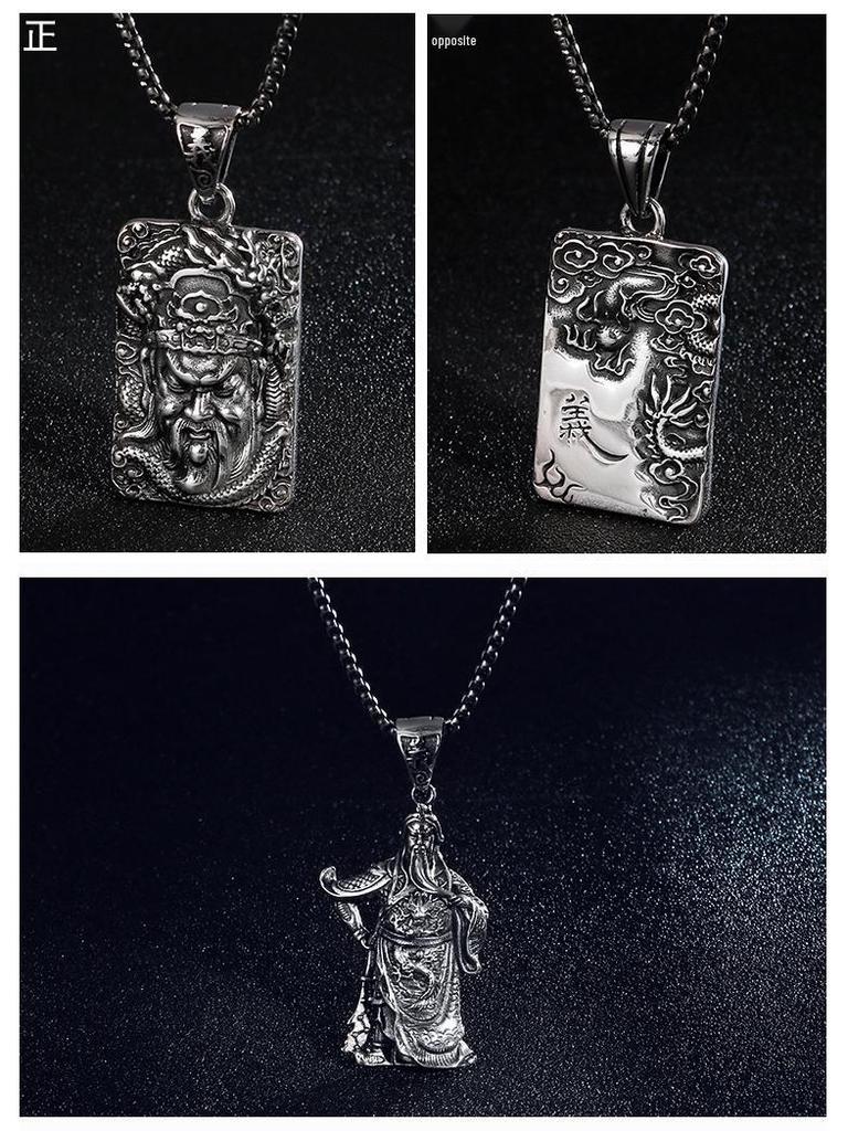 Ethnic Stainless Steel Guan Gong Pendant - Titan Steel Necklace with Retro Dragon Design