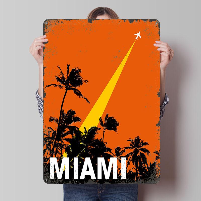 

Miami Travel With Airplane Tinplate Poster Customized Wall Art Vintage Retro Metal Signs for Decoration At Home Decor Items Room 7.9x11.8In(20x30cm)