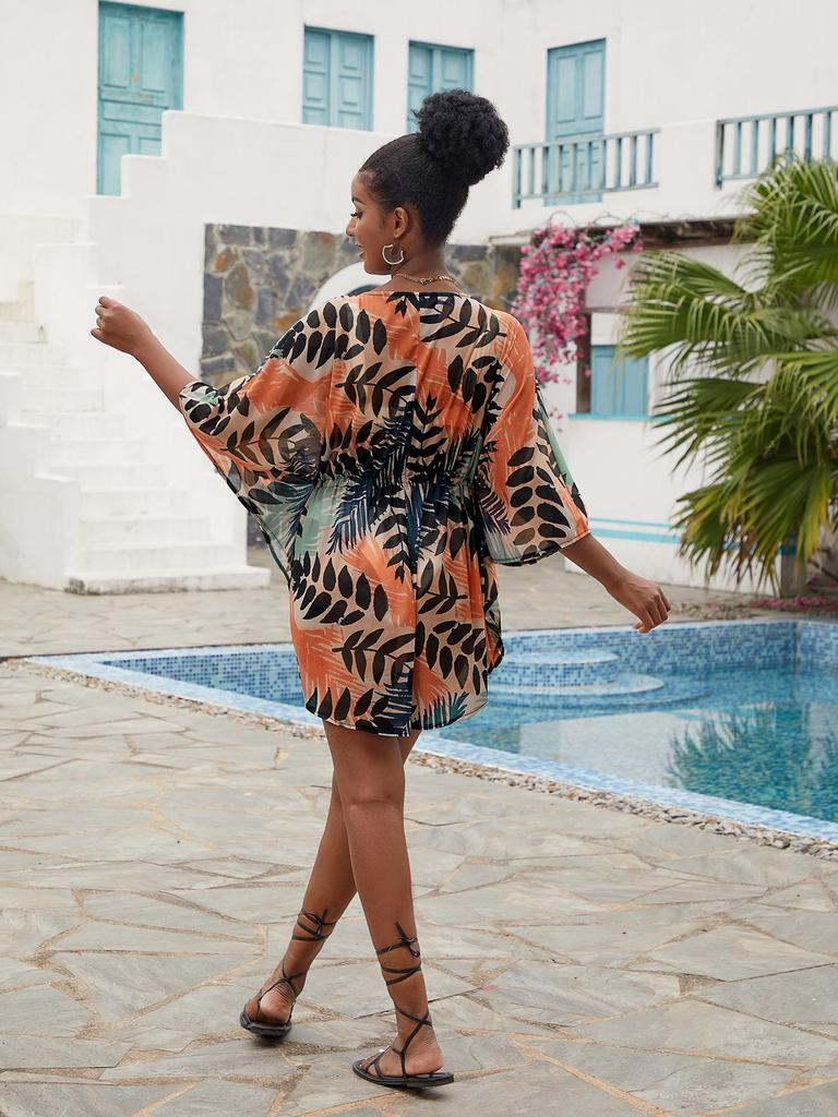 European & American Mesh Fabric Printed Beach Cover-up: Sexy Vacation Dress & Sun Protection Bikini Layer