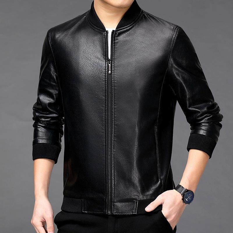 

Кожаная куртка с бейсбольным воротником для мужчин, осень и зима, новая облегающая повседневная куртка в корейском стиле для мотоциклистов 195