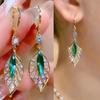 925 Silver Needle Green Flower Earrings For Women Korean Fashion Jewelry Trending Luxury Zircon Leaf Women's Stud Earrings