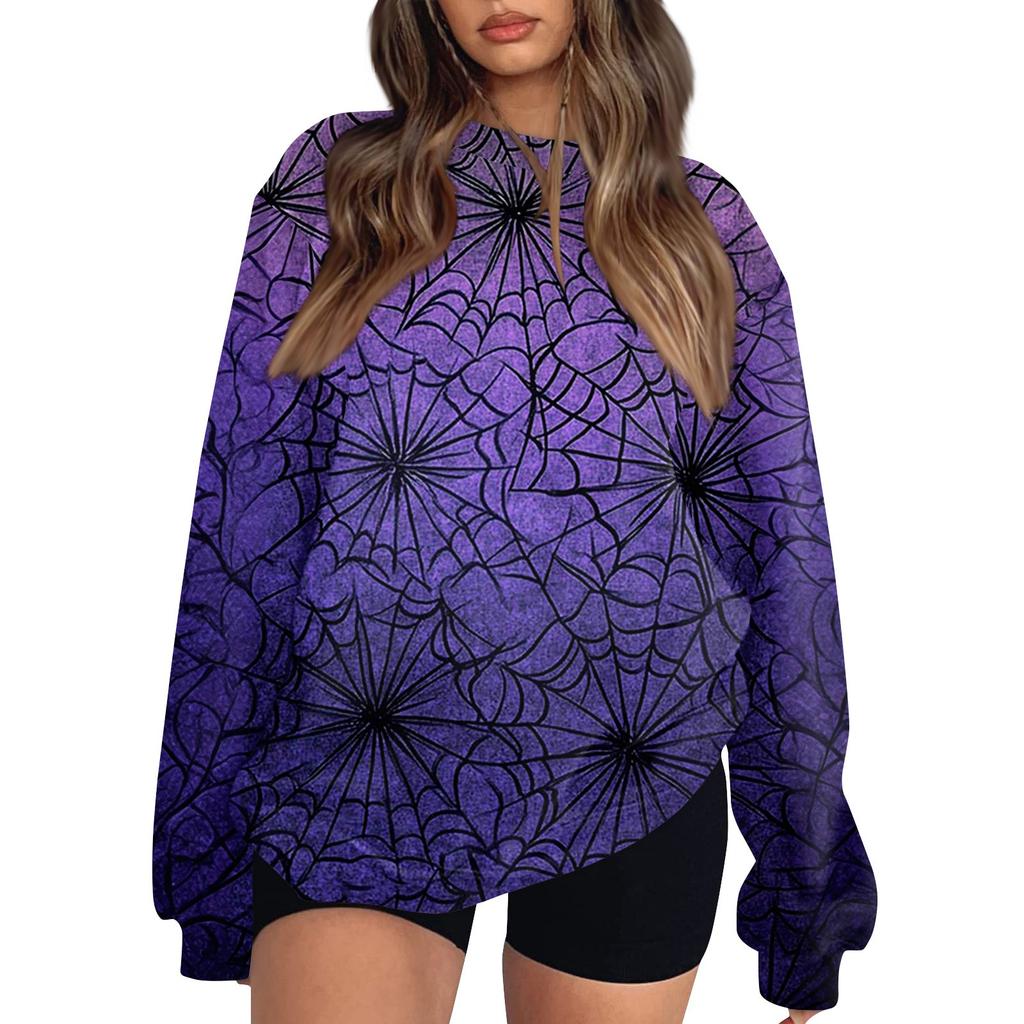 Women's Fashion Casual Long Sleeve Halloween Printed Neck Sweatshirt Top
