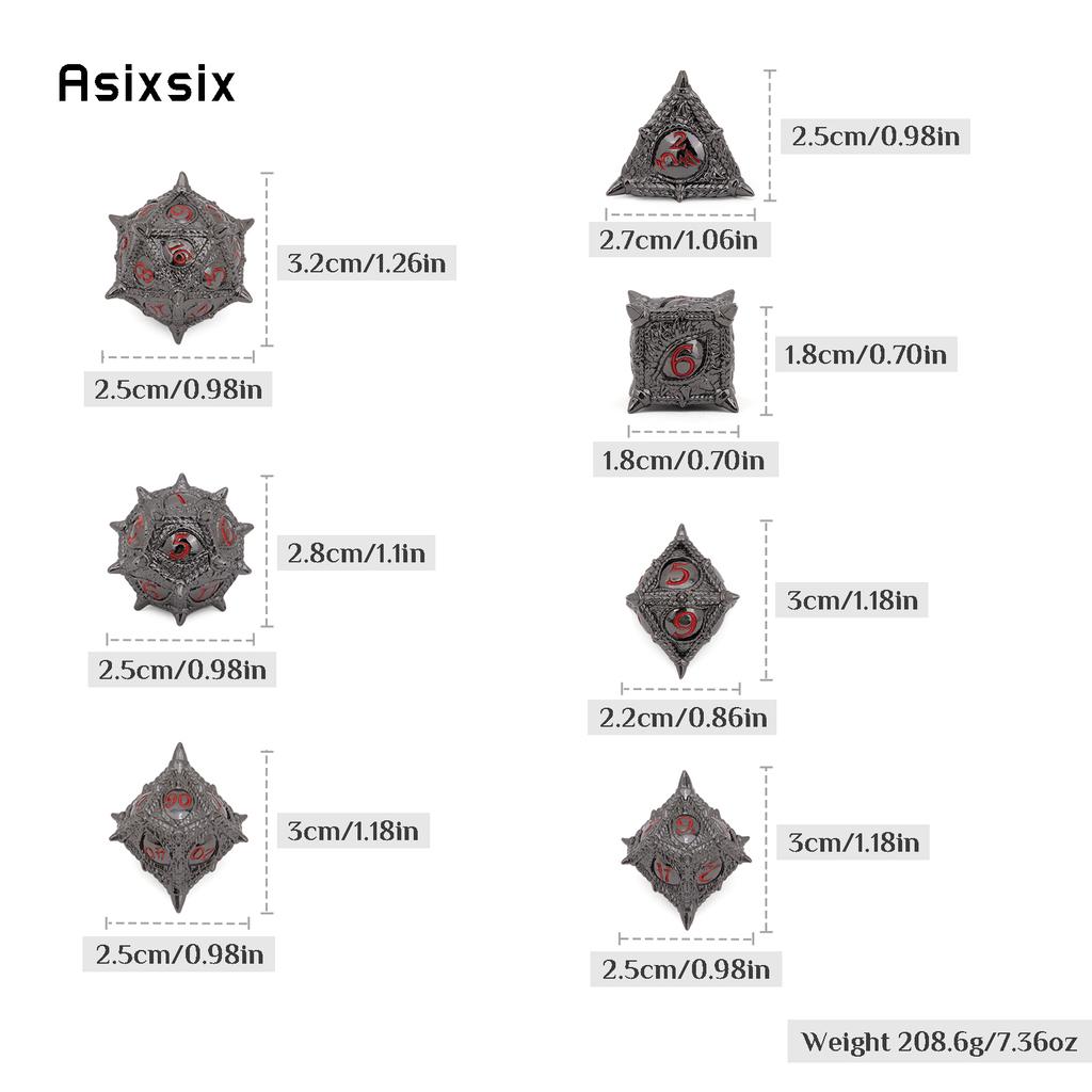 7 Pcs Black Red Eyes Metal Dice Solid Metal Polyhedral Dice Set Suitable for Role-Playing RPG Board Game Dice Role-Playing RPG