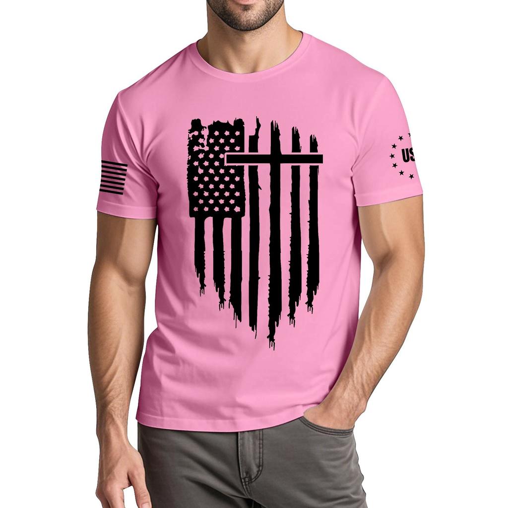 Men's Fashionable Casual Independence Day Printed Round Neck Short Sleeve T-Shirt Top