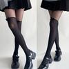 Women Contrast Sheer Mesh Splicing Pantyhose Fake Thigh High Stockings Elegant Ruffle Trim Bowknot Silk Tights Leggings