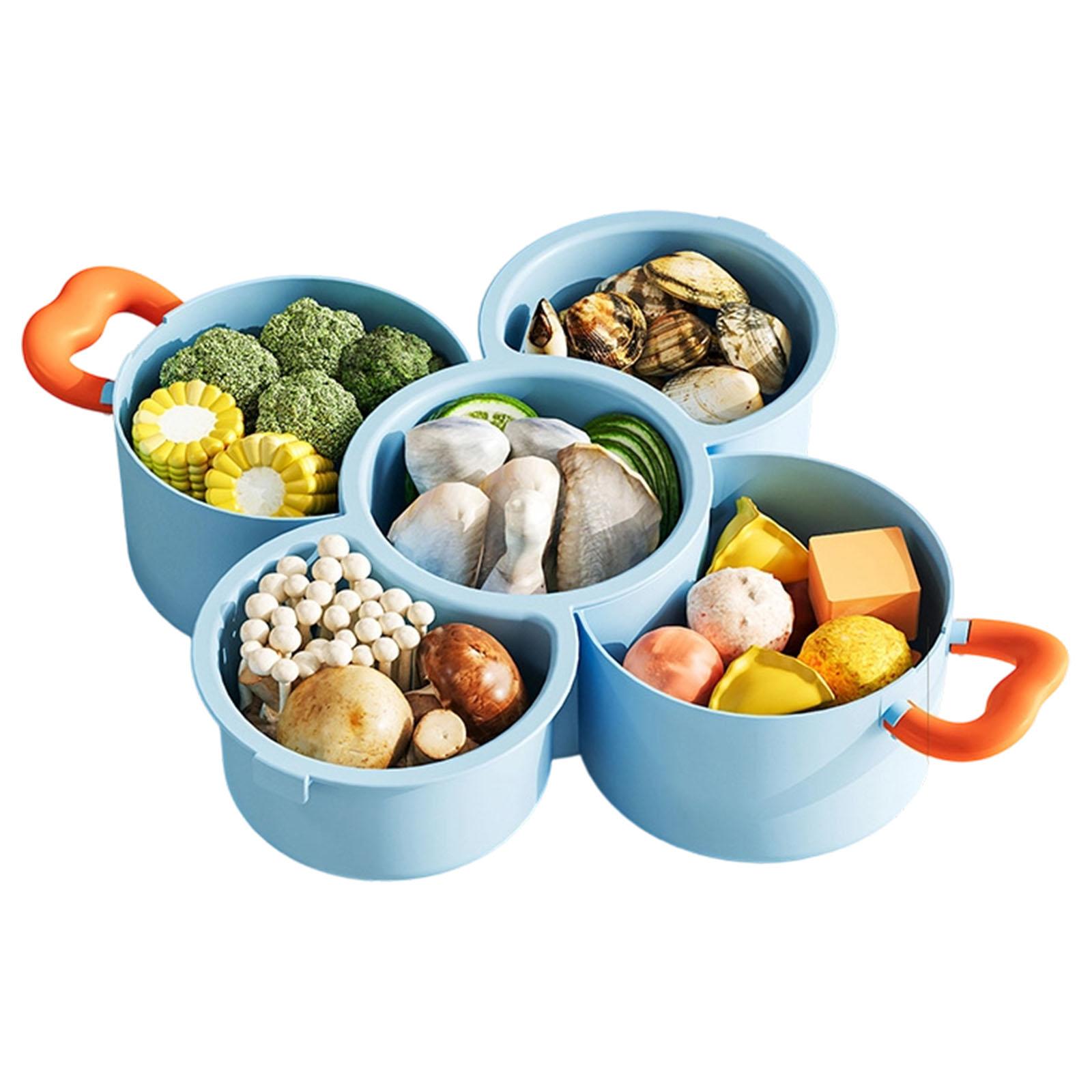 Easy Cleaning Stackable Food Tray Divided Compartments Draining Function For Freshness Produce Prep Kitchen Aid синий