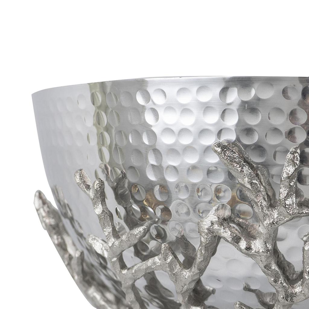 Modern Silver Aluminum Decorative Bowl with Stand, 14.2x14.2x10.8” –