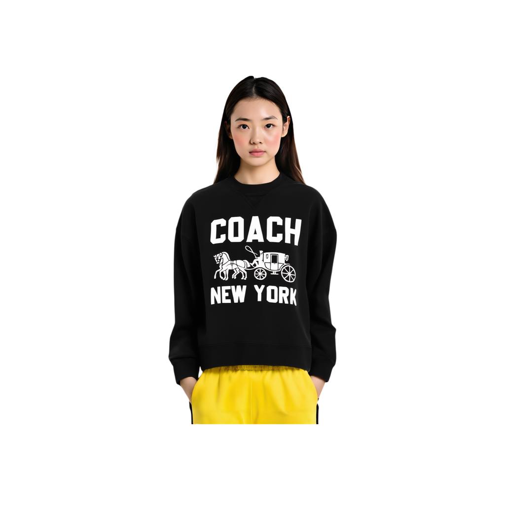 Coach Horse And Carriage Pattern Printed Loose Fit Cotton Sweatshirt Women Sweatshirt Black CBD22-BLK
